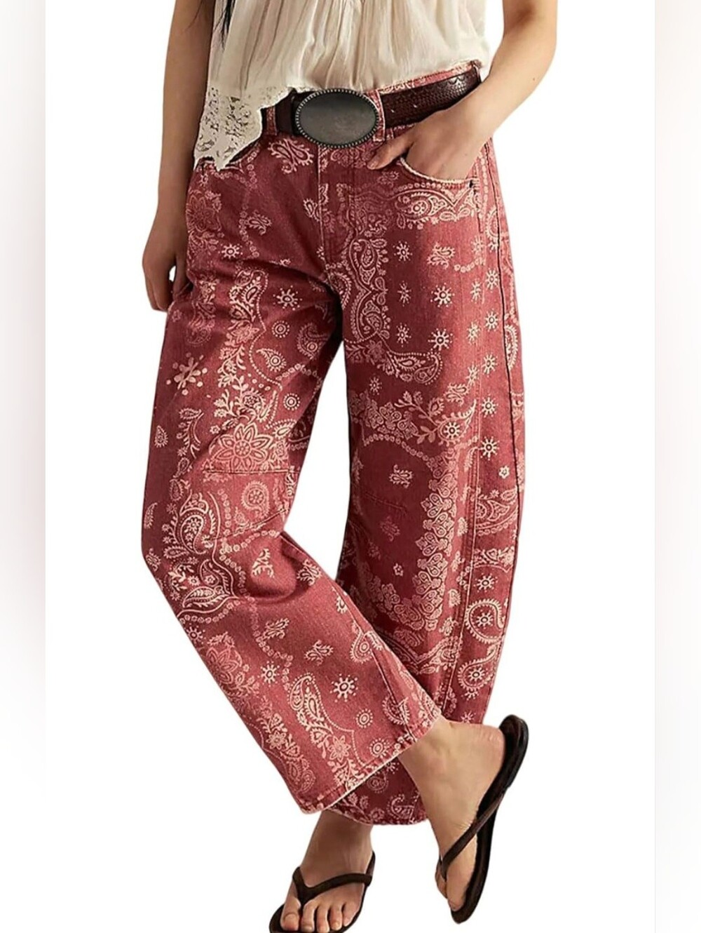 loveimgs Paisley Barrel Leg Jeans - Size Large